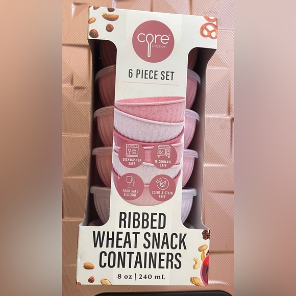 New 6 PIECE SET Ribbed Wheat Snack Containers - Picture 1 of 3